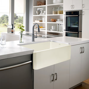 Alternate Image for Houzer 33" Fireclay Farmhouse Apron Front Single Bowl Kitchen Sink, Biscuit, PTG-4300 BQ