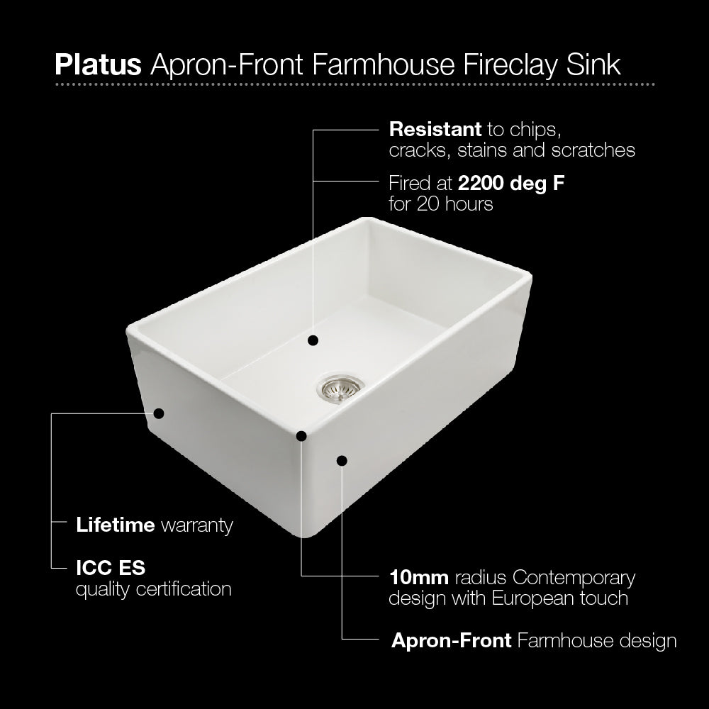 Houzer 33" Fireclay Farmhouse Apron Front Single Bowl Kitchen Sink, Biscuit, PTG-4300 BQ - The Sink Boutique