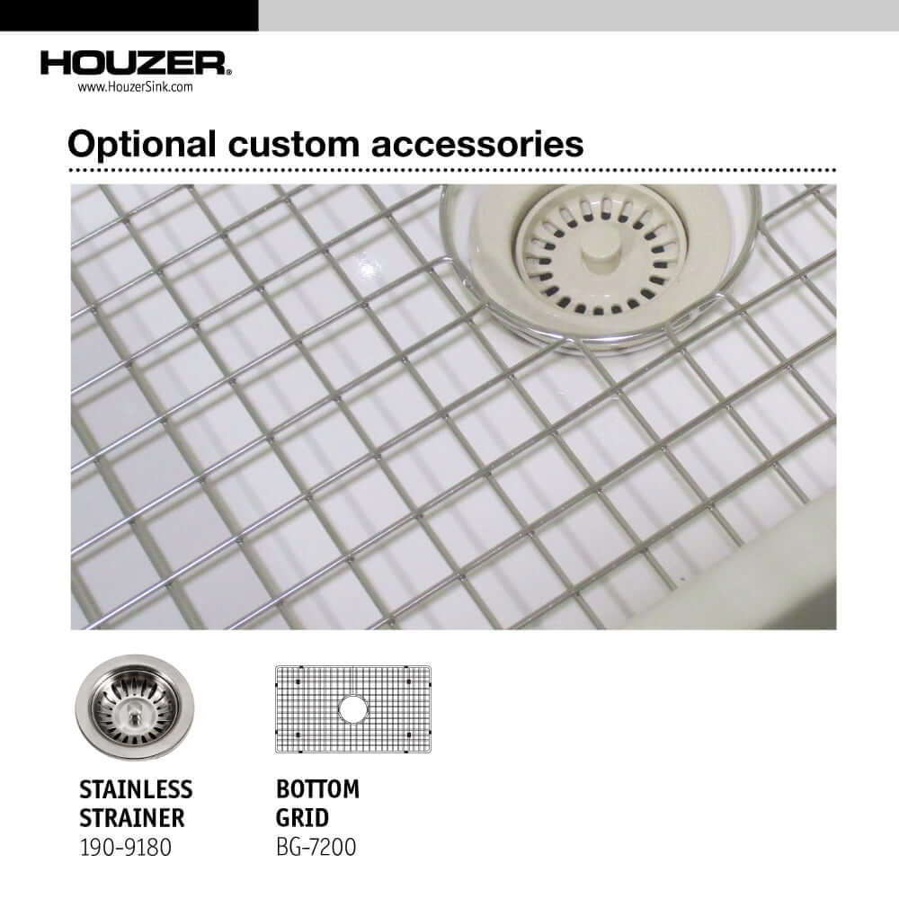 Houzer 33" Fireclay Farmhouse Apron Front Single Bowl Kitchen Sink, White, PTG-4300 WH - Accessories | The Sink Boutique