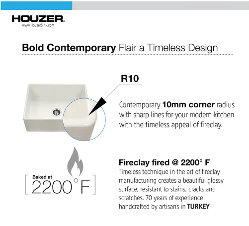 Houzer Platus 33" Fireclay Farmhouse Sink, Biscuit, PTG-4318 BQ