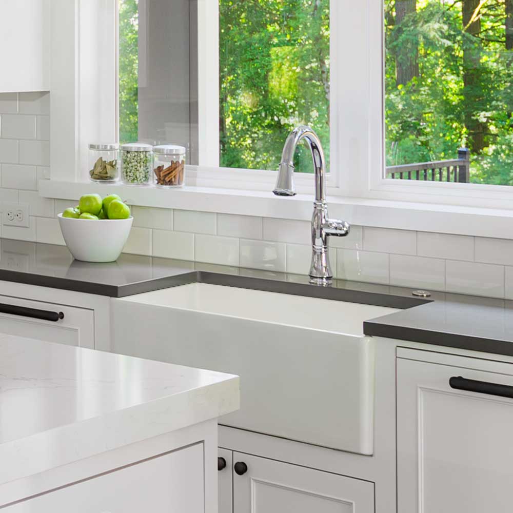 Houzer 26" Fireclay Single Bowl Farmhouse Kitchen Sink, Biscuit, Platus Series, PTS-2600 BQ - The Sink Boutique