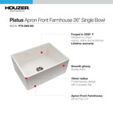 Houzer 26" Fireclay Single Bowl Farmhouse Kitchen Sink, Biscuit, Platus Series, PTS-2600 BQ - The Sink Boutique