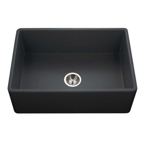 Houzer 30" Fireclay Single Bowl Farmhouse Kitchen Sink, Black, Platus Series, PTS-4100 BL