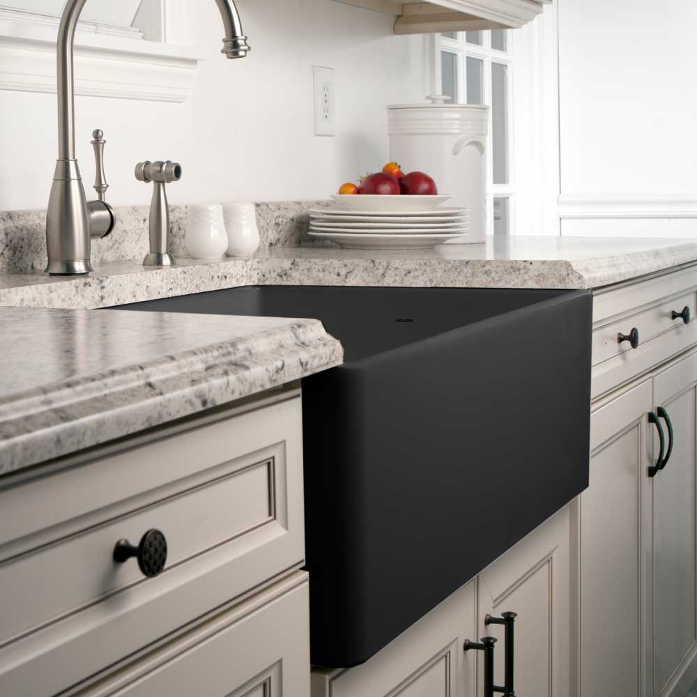 Houzer 30" Fireclay Single Bowl Farmhouse Kitchen Sink, Black, Platus Series, PTS-4100 BL - The Sink Boutique