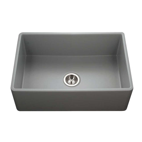 Houzer 30" Fireclay Single Bowl Farmhouse Kitchen Sink, Grey, Platus Series, PTS-4100 GR