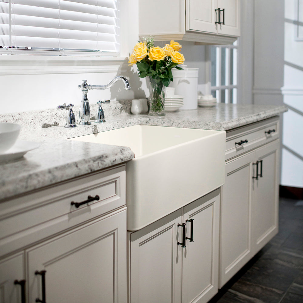Houzer 30" Fireclay Farmhouse Apron Front Single Bowl Kitchen Sink, Biscuit, PTS-4100 BQ - The Sink Boutique