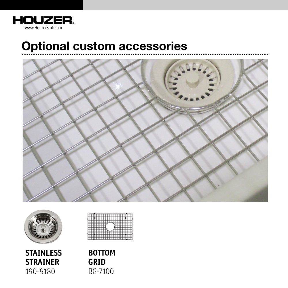Houzer 30" Fireclay Farmhouse Apron Front Single Bowl Kitchen Sink, Biscuit, PTS-4100 BQ - The Sink Boutique