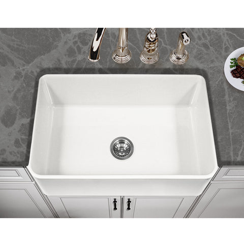 Houzer 30" Fireclay Farmhouse Apron Front Single Bowl Kitchen Sink, White, PTS-4100 WH - The Sink Boutique