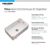 Houzer Platus 30" Fireclay Farmhouse Sink, White, PTS-4118 WH