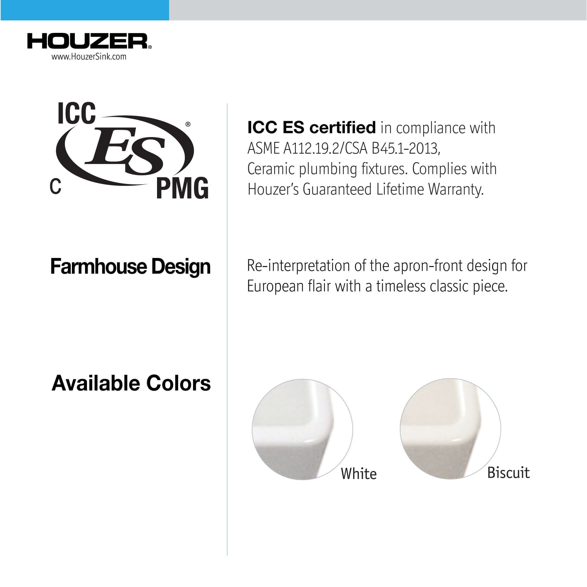 Houzer Platus 30" Fireclay Farmhouse Sink, White, PTS-4118 WH