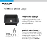 Houzer Platus 18" Undermount Fireclay Kitchen Sink, Black, PTU-2800 BL