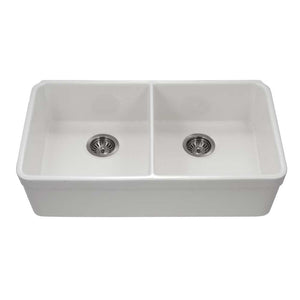 Alternate Image for Houzer Platus 32" Fireclay 50/50 Double Bowl Undermount Kitchen Sink, White, PTU-3200 WH