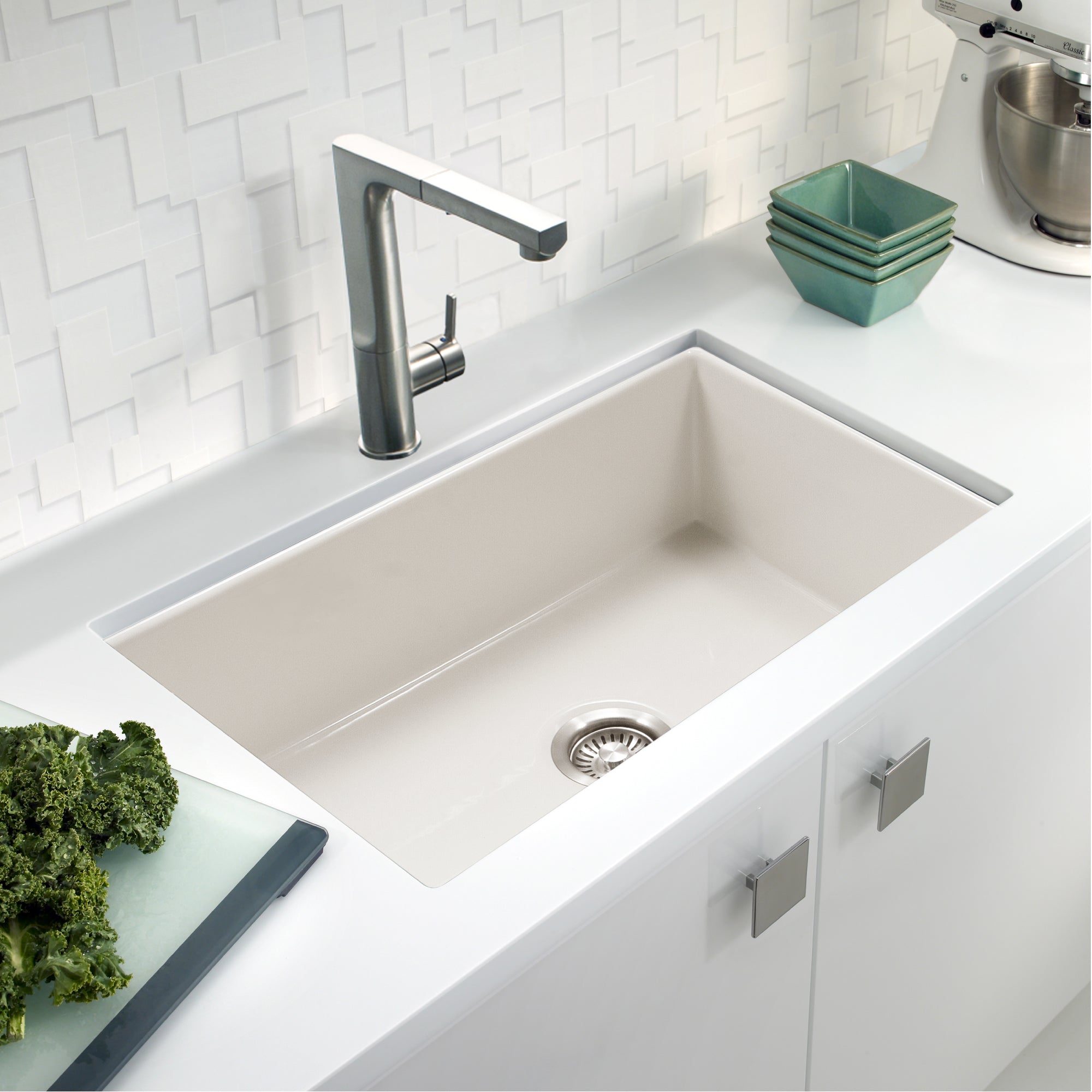 Houzer Platus 18" Undermount Fireclay Kitchen Sink, Biscuit, PTU-3600 BQ