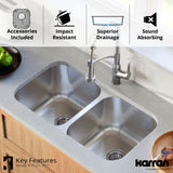Karran Profile 32" Undermount Stainless Steel Kitchen Sink with Accessories, 50/50 Double Bowl, 18 Gauge, PU21-PK1