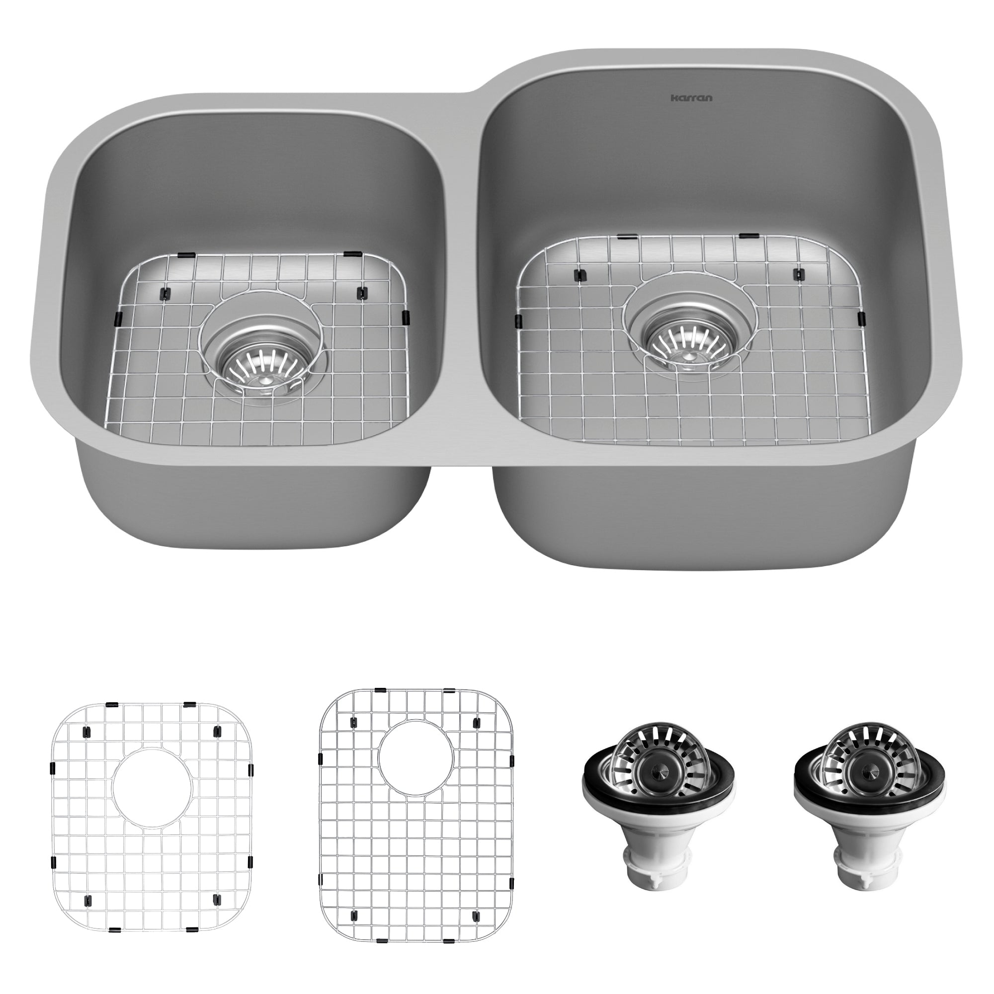 Karran Profile 32" Undermount Stainless Steel Kitchen Sink with Accessories, 40/60 Double Bowl, 18 Gauge, PU23L-PK1