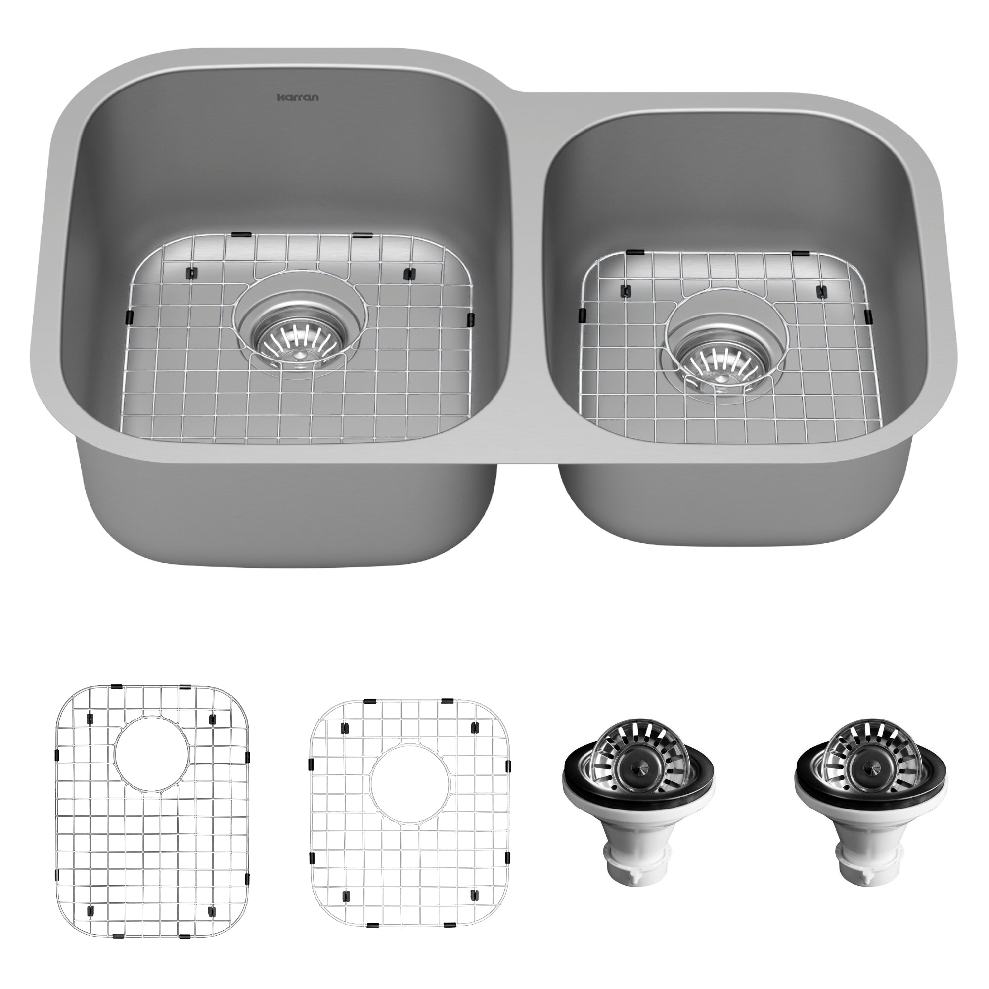 Karran Profile 32" Undermount Stainless Steel Kitchen Sink with Accessories, 60/40 Double Bowl, 18 Gauge, PU23R-PK1