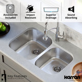 Karran Profile 32" Undermount Stainless Steel Kitchen Sink with Accessories, 60/40 Double Bowl, 18 Gauge, PU23R-PK1