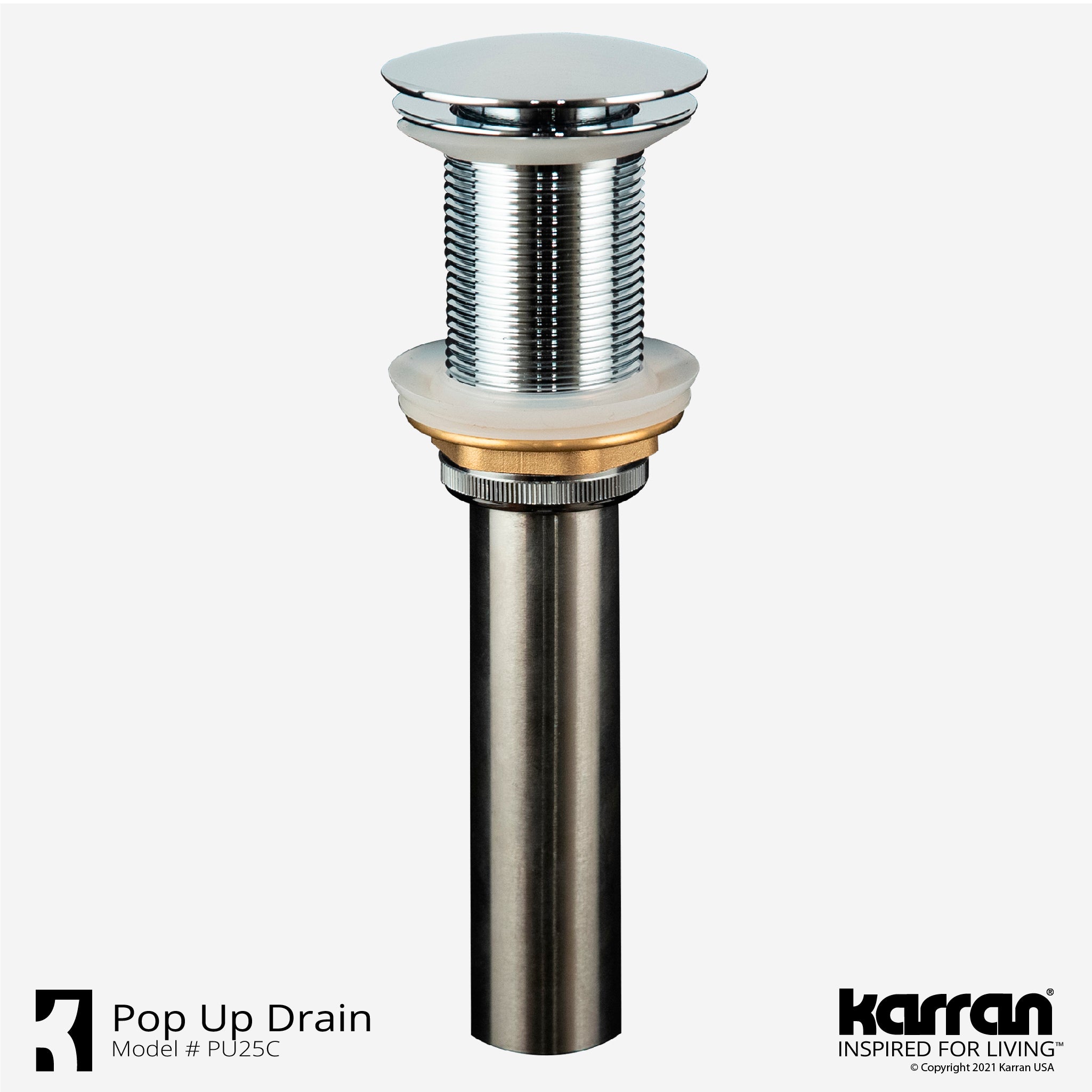 Karran Lead-free Brass Pop-Up Vanity Bowl Drain, Chrome, PU25C