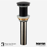 Karran Lead-free Brass Pop-Up Vanity Bowl Drain, Matte Black, PU25MB
