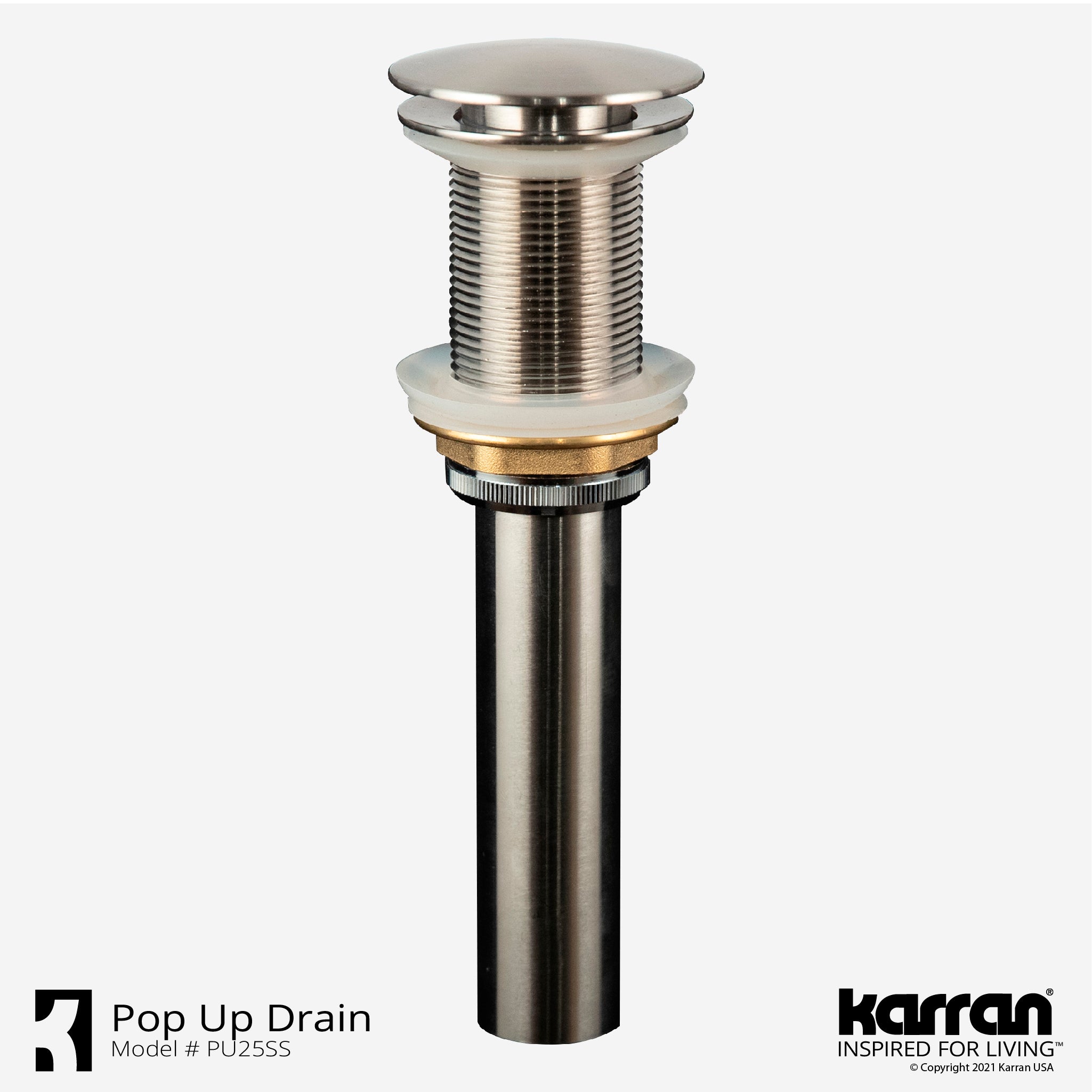 Karran Lead-free Brass Pop-Up Vanity Bowl Drain, Stainless Steel, PU25SS