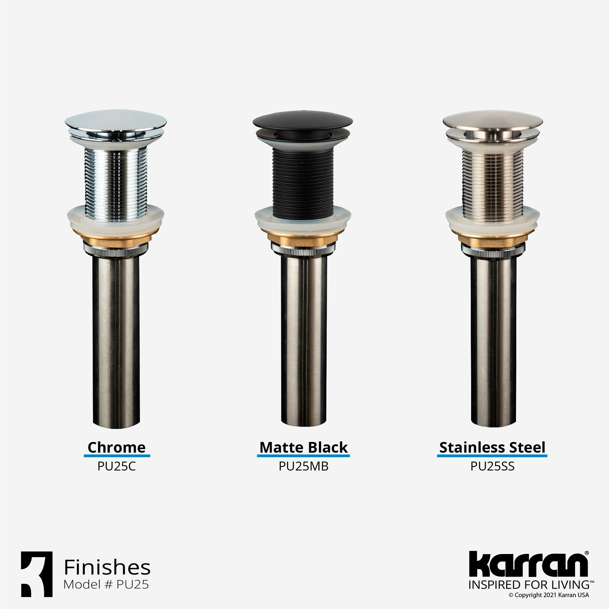Karran Lead-free Brass Pop-Up Vanity Bowl Drain, Stainless Steel, PU25SS