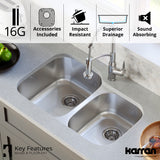 Karran Profile 32" Undermount Stainless Steel Kitchen Sink with Accessories, 60/40 Double Bowl, 16 Gauge, PU53R-PK1