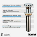 Karran Lead-free Brass Pop-Up Vanity Bowl Drain, Chrome, PUOF25C