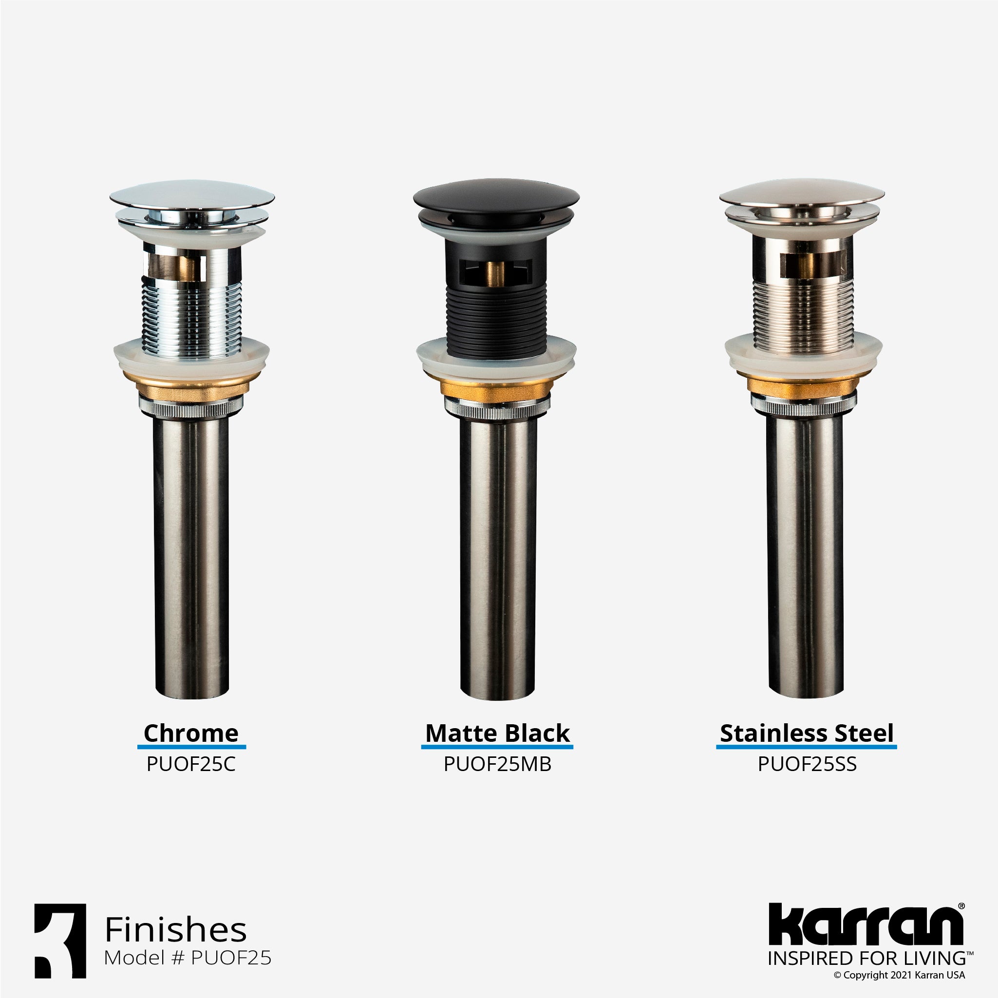 Karran Lead-free Brass Pop-Up Vanity Bowl Drain, Matte Black, PUOF25MB