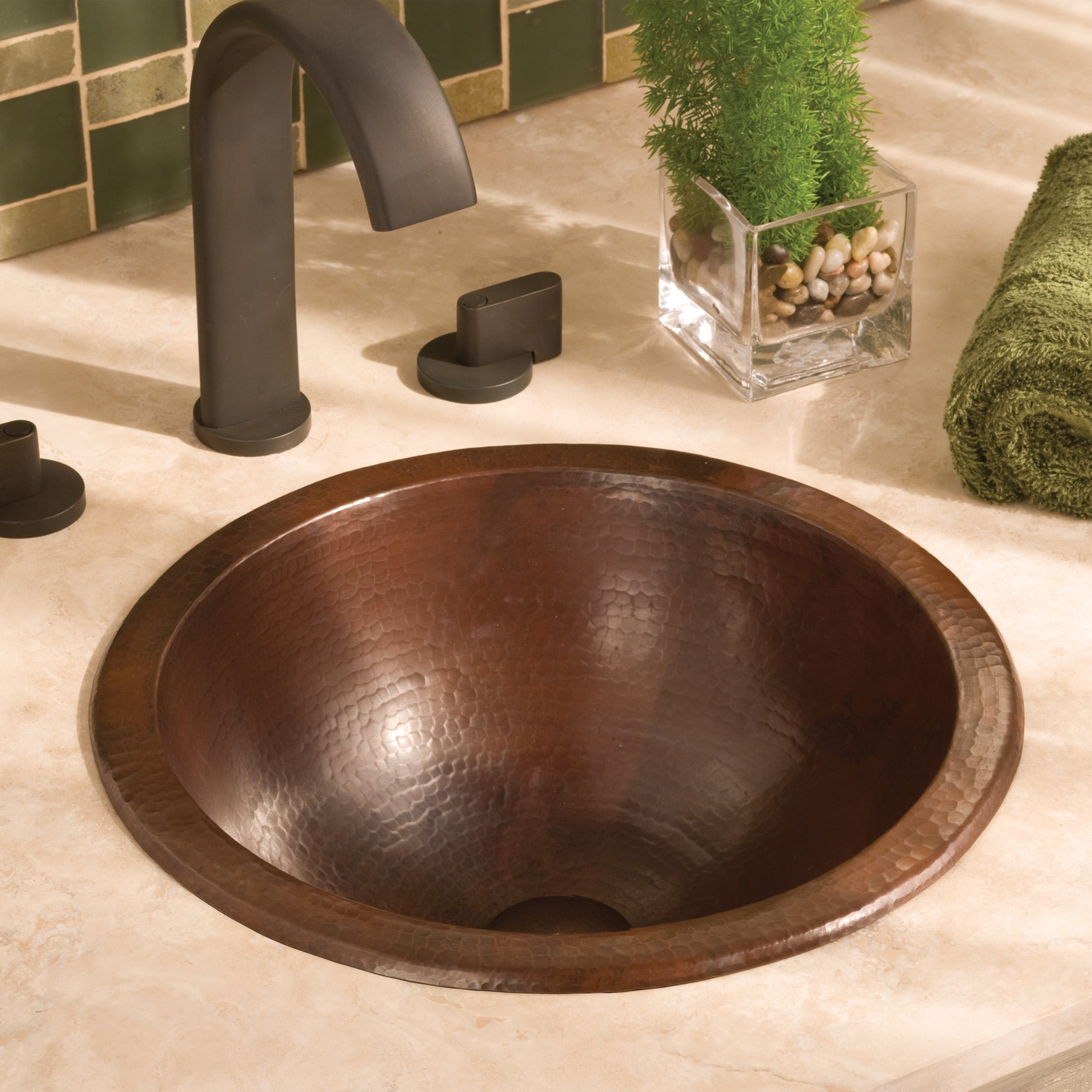 Native Trails Paloma 14" Round Copper Bathroom Sink, Antique Copper, CPS259