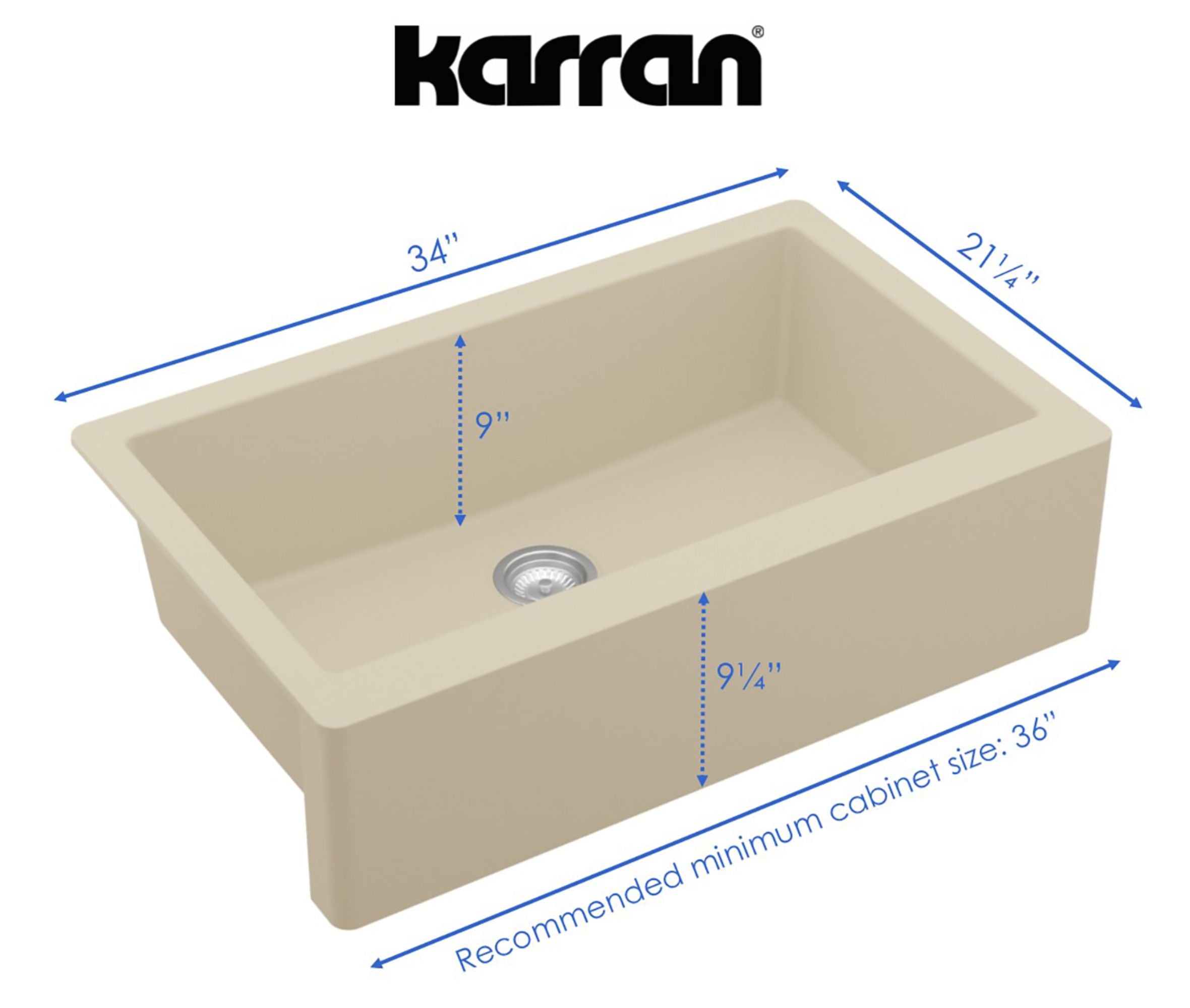 Karran 34" Quartz Composite Farmhouse Sink, Bisque, QA-740-BI-PK1