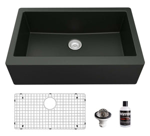 Alternate Image for Karran 34" Quartz Composite Farmhouse Sink, Black, QA-740-BL-PK1