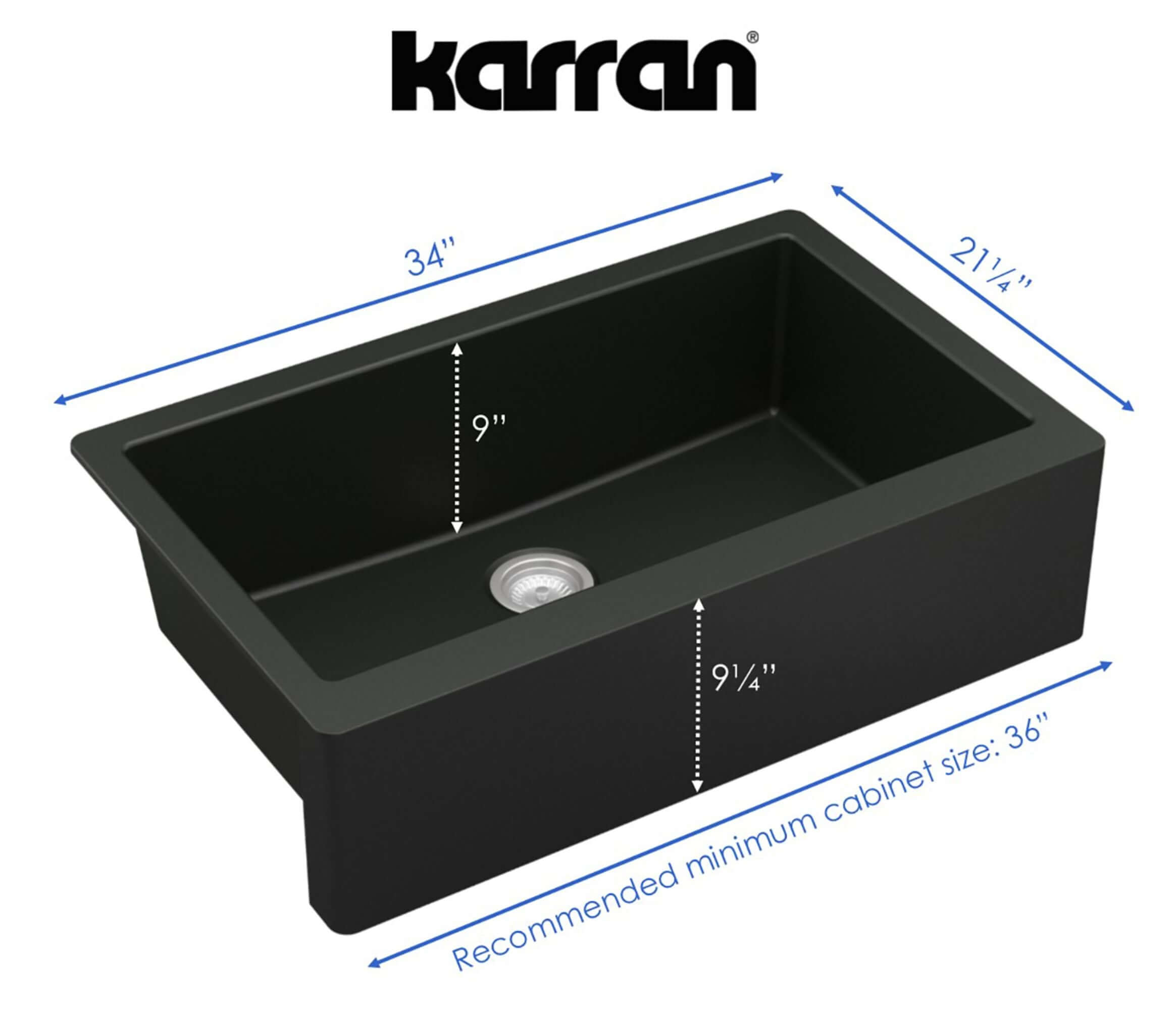 Karran 34" Quartz Composite Farmhouse Sink, Black, QA-740-BL-PK1