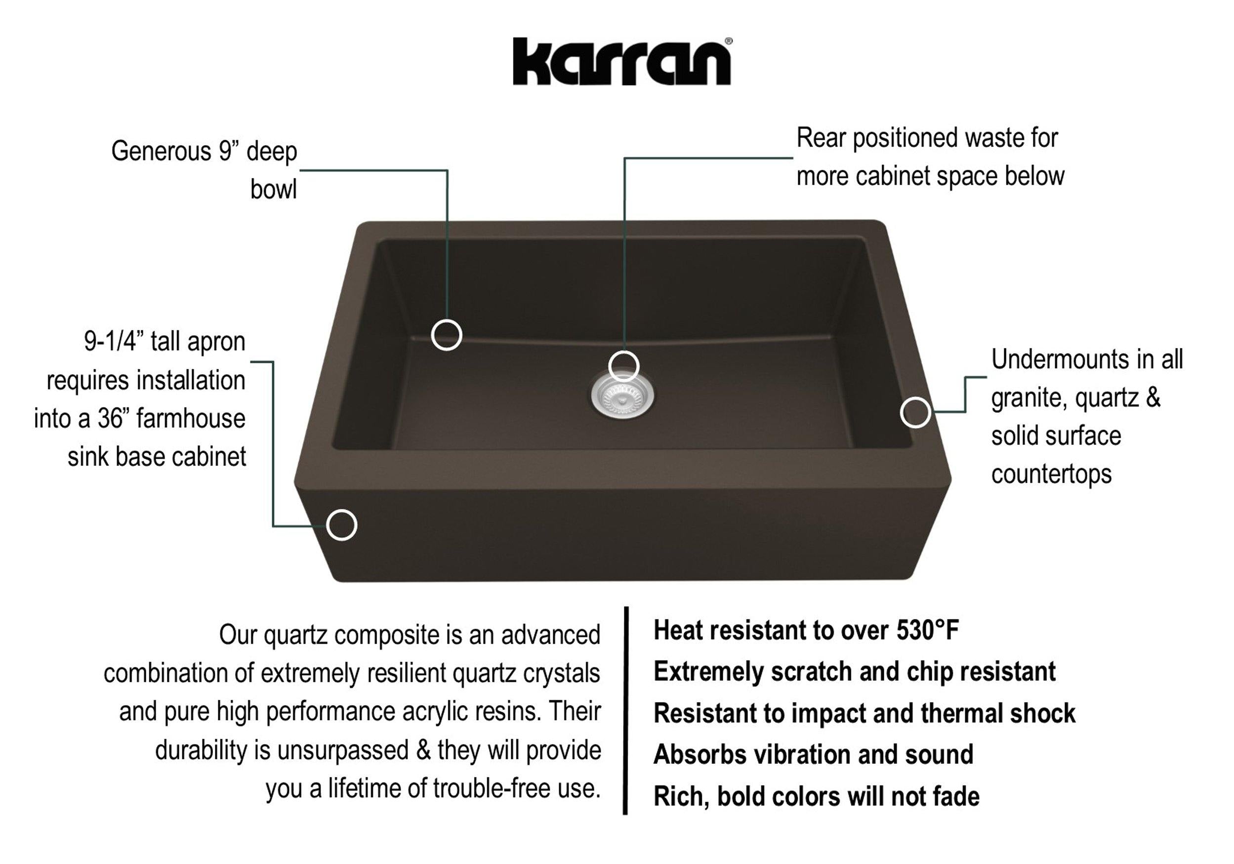 Karran 34" Quartz Composite Farmhouse Sink, Brown, QA-740-BR