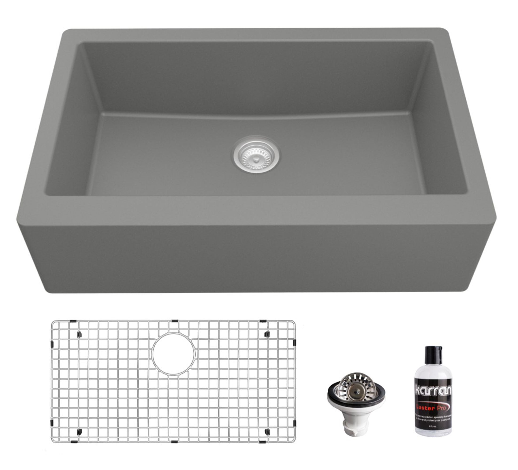Karran 34" Quartz Composite Farmhouse Sink, Grey, QA-740-GR-PK1