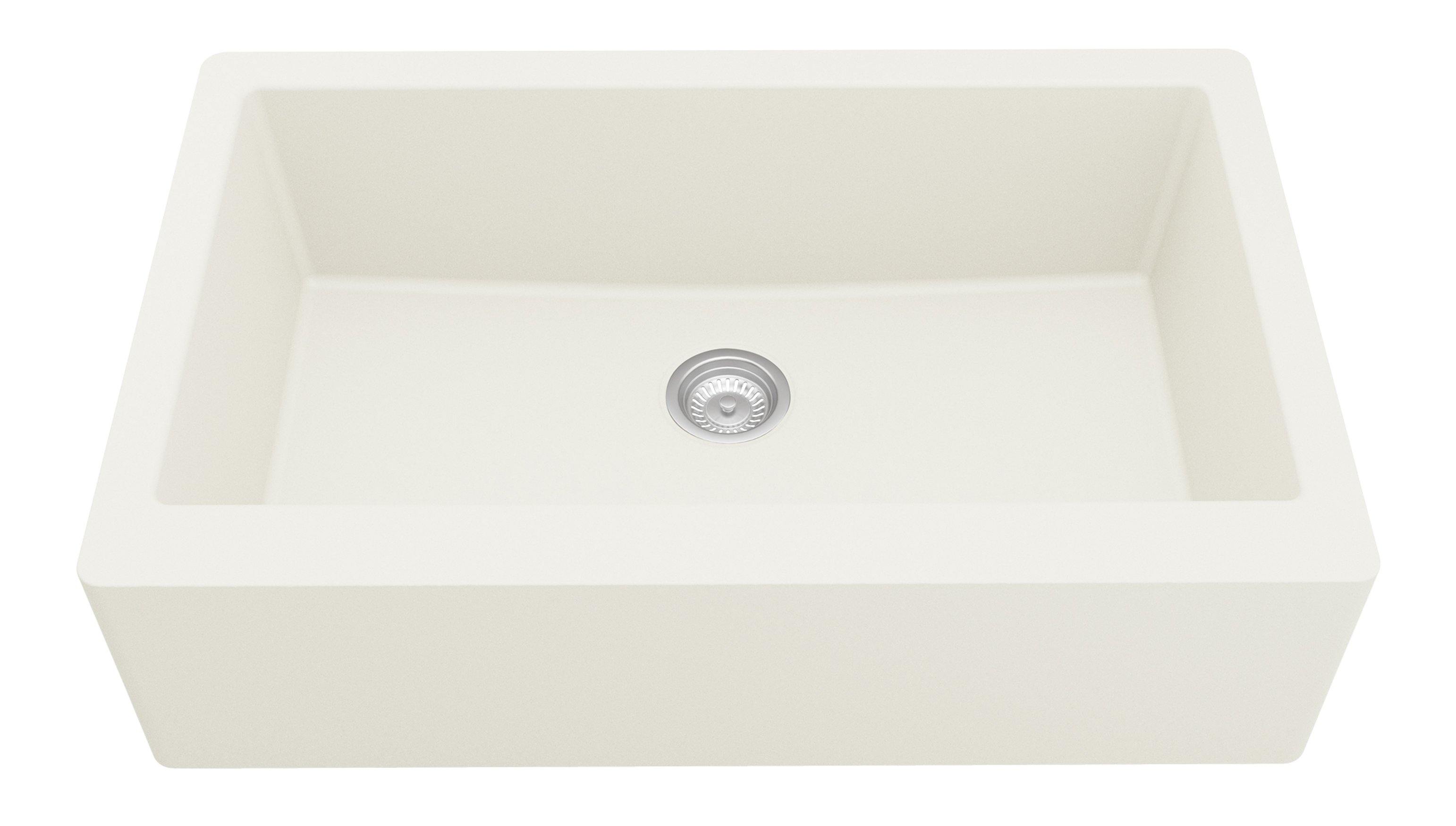 Karran 34" Quartz Composite Farmhouse Sink, White, QA-740-WH