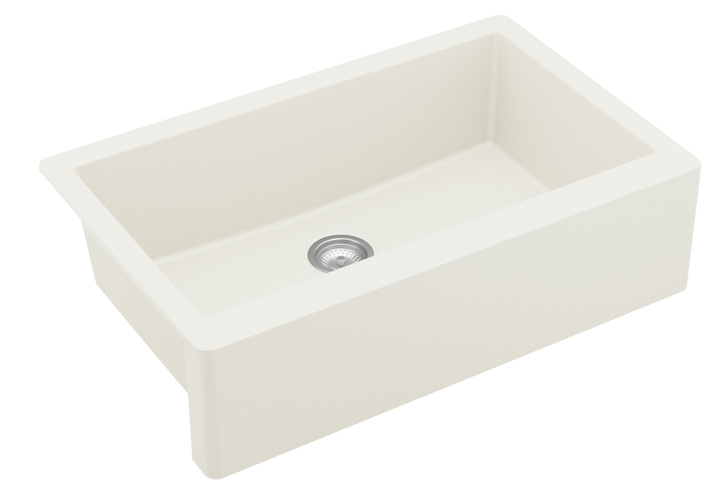 Karran 34" Quartz Composite Farmhouse Sink, White, QA-740-WH