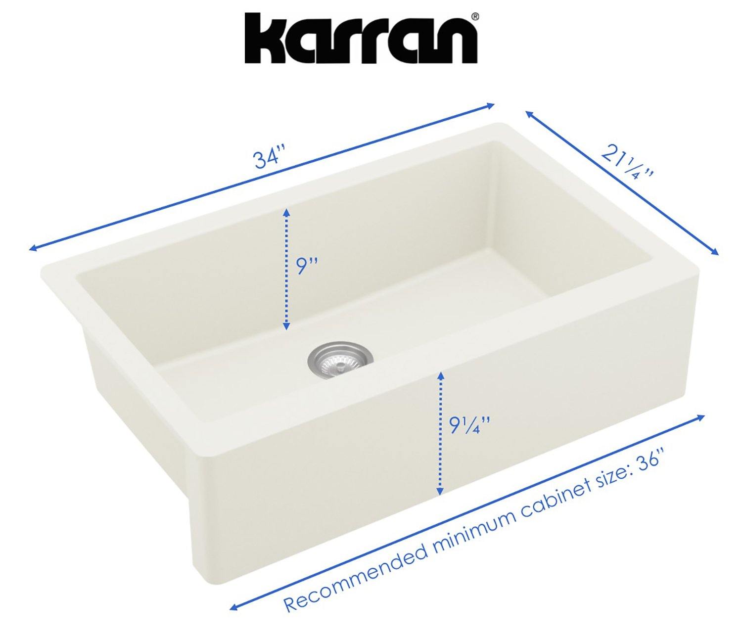 Karran 34" Quartz Composite Farmhouse Sink, White, QA-740-WH