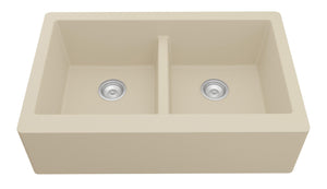 Alternate Image for Karran 34" Quartz Composite Farmhouse Sink, 50/50 Double Bowl, Bisque, QA-750-BI