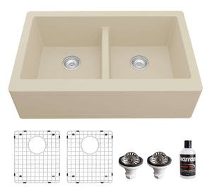 Alternate Image for Karran 34" Quartz Composite Farmhouse Sink, 50/50 Double Bowl, Bisque, QA-750-BI-PK1