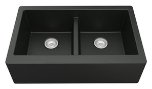 Alternate Image for Karran 34" Quartz Composite Farmhouse Sink, 50/50 Double Bowl, Black, QA-750-BL