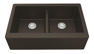 Alternate Image for Karran 34" Quartz Composite Farmhouse Sink, 50/50 Double Bowl, Brown, QA-750-BR