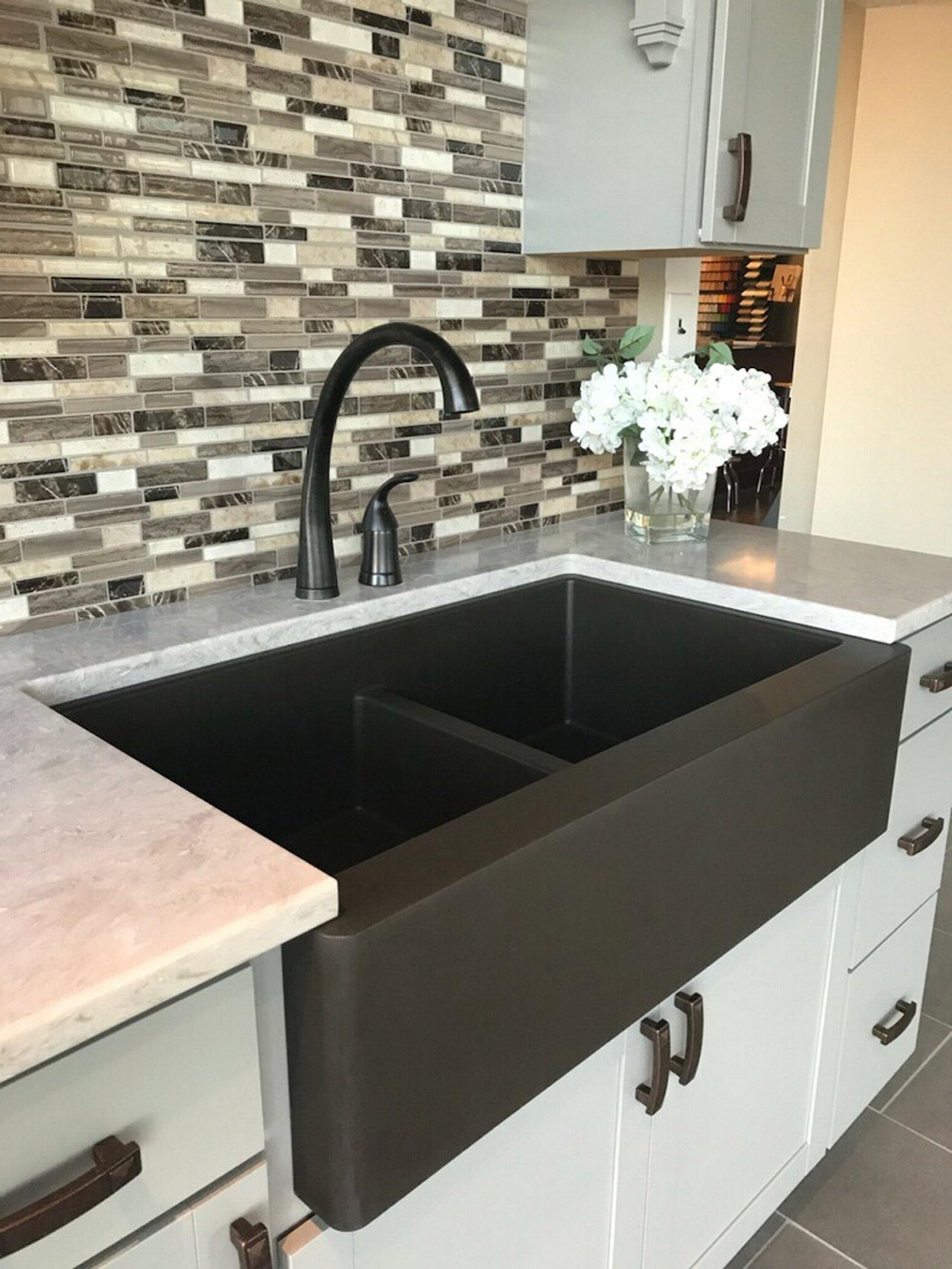 Karran 34" Quartz Composite Farmhouse Sink, 50/50 Double Bowl, Brown, QA-750-BR