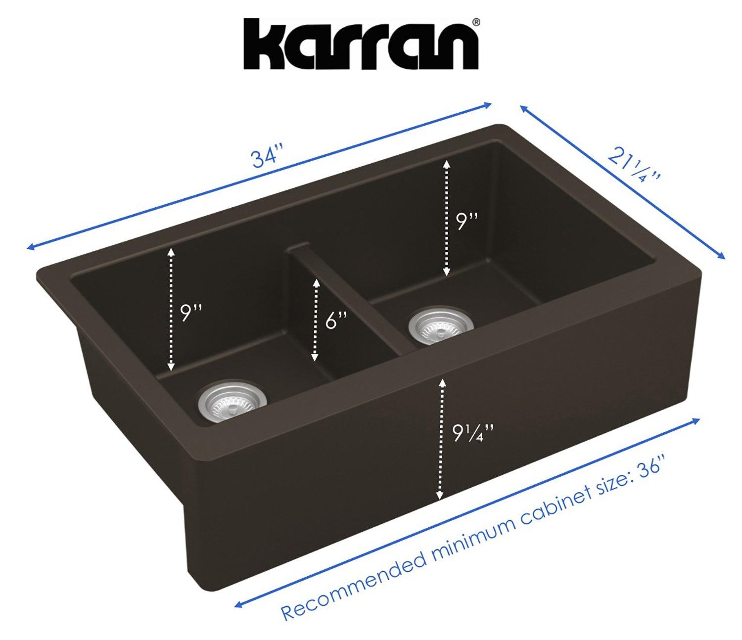 Karran 34" Quartz Composite Farmhouse Sink, 50/50 Double Bowl, Brown, QA-750-BR