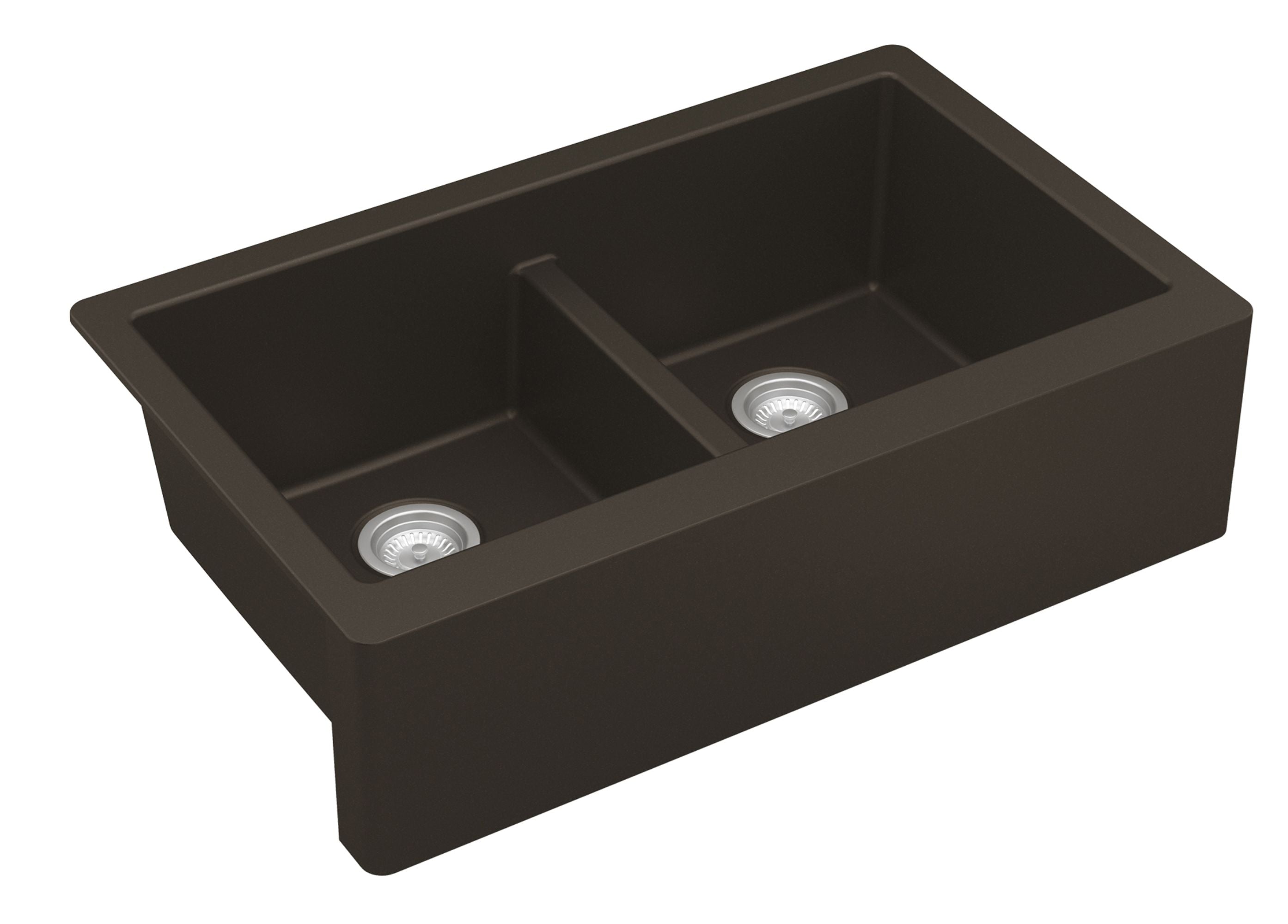 Karran 34" Quartz Composite Farmhouse Sink, 50/50 Double Bowl, Brown, QA-750-BR-PK1