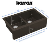 Karran 34" Quartz Composite Farmhouse Sink, 50/50 Double Bowl, Brown, QA-750-BR-PK1