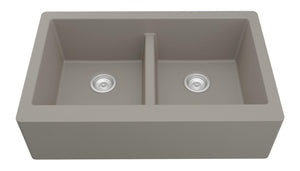 Alternate Image for Karran 34" Quartz Composite Farmhouse Sink, 50/50 Double Bowl, Concrete, QA-750-CN