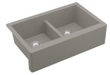 Karran 34" Quartz Composite Farmhouse Sink, 50/50 Double Bowl, Concrete, QA-750-CN