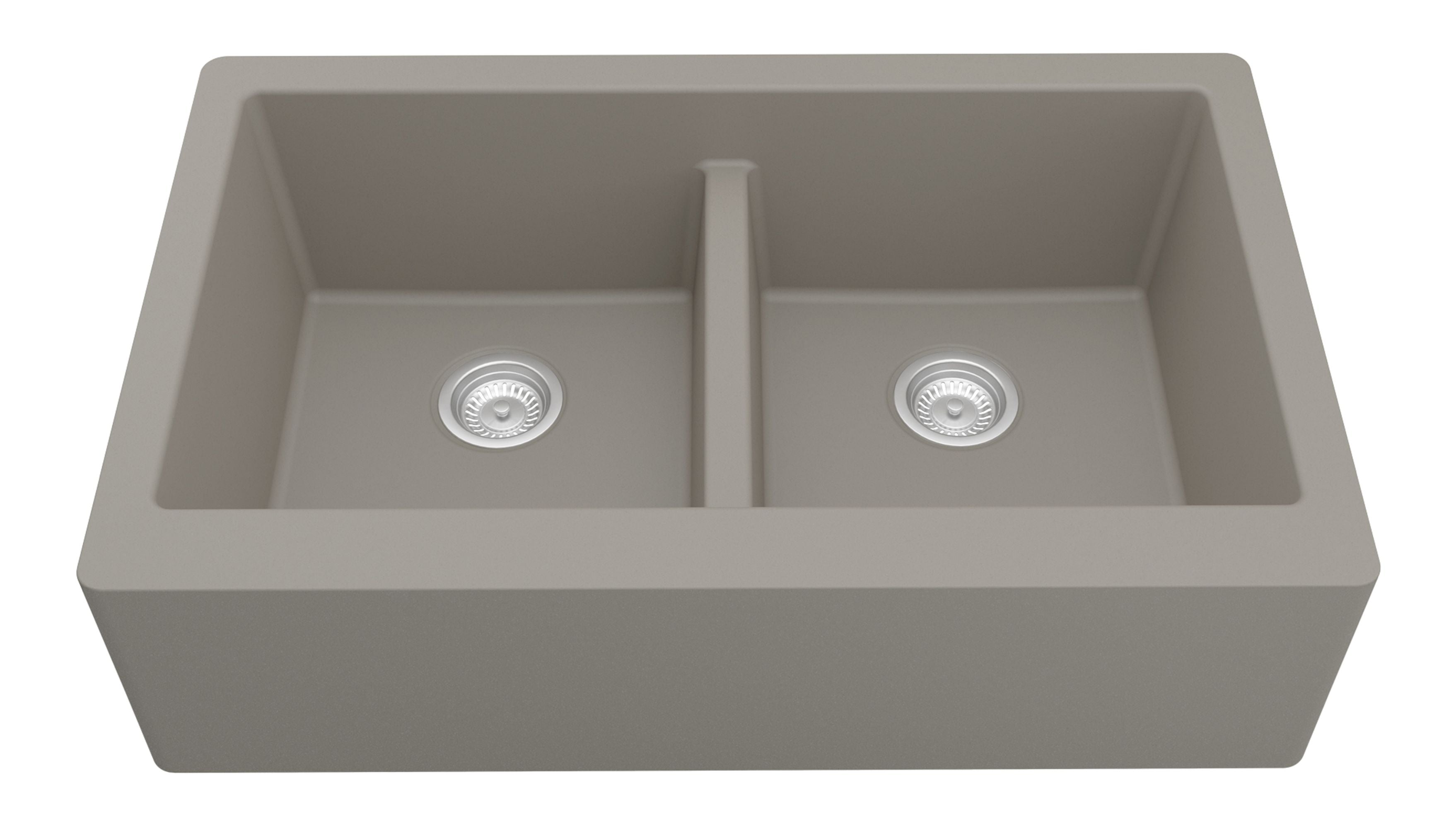 Karran 34" Quartz Composite Farmhouse Sink, 50/50 Double Bowl, Concrete, QA-750-CN-PK1