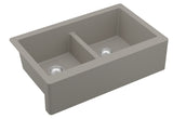 Karran 34" Quartz Composite Farmhouse Sink, 50/50 Double Bowl, Concrete, QA-750-CN-PK1