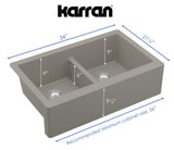 Karran 34" Quartz Composite Farmhouse Sink, 50/50 Double Bowl, Concrete, QA-750-CN-PK1
